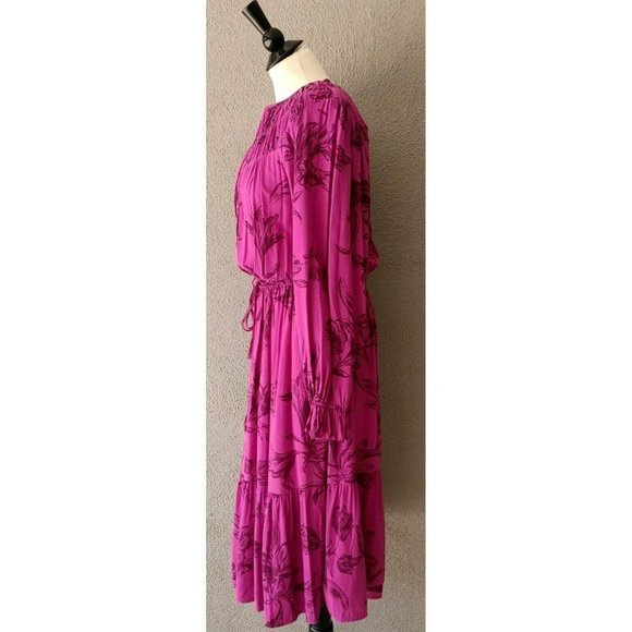 A New Day Magenta Floral Bohemian Style Long Sleeve Midi Dress Size L - Picture 4 of 9
